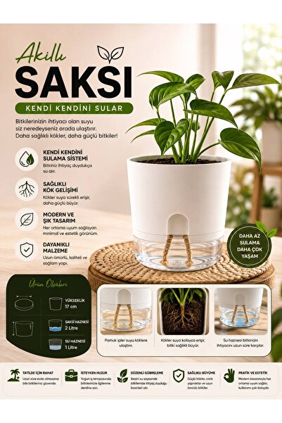 NEXVORİA Kendinden Sulamalı Akıllı Saksı – Su Hazneli Fitilli Çiçek ve Bitki ...