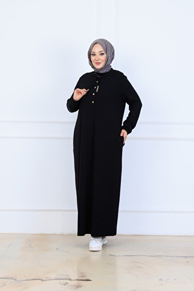 ELVA MODA Rahat Kalıp Fitilli Örme Kumaş Büyük Beden Triko Elbise 10126