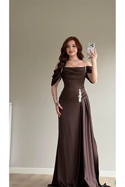ayşenur Dinçer butik Narya Kahverengi Abiye