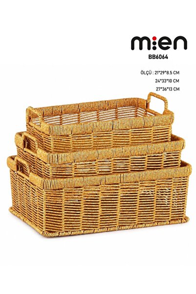 MİEN 3-Piece Wicker Rattan Organizer Basket