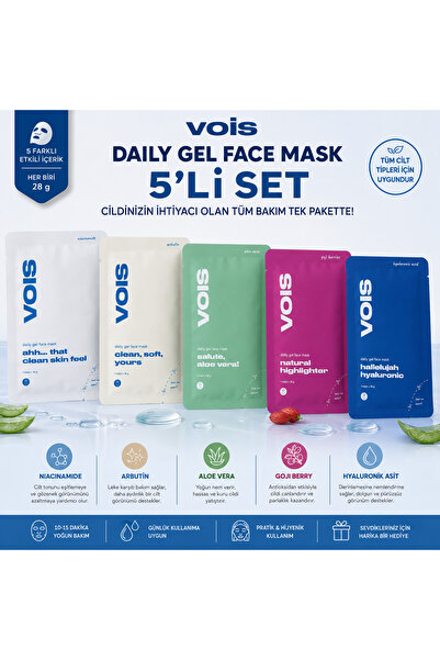 Daily Gel Face Mask 5’li Set (Niacinamide + Arbutin + Aloe Vera + Goji Berry + Hyaluronik Asit)