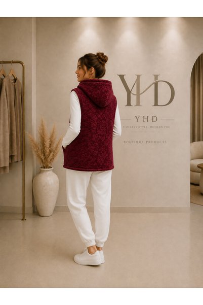 YHD Four Seasons Sleeveless Fleece Plush Poncho Flower Model