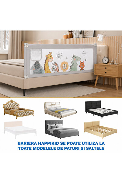 ROHS Set de 3 bariere de siguranță pentru patul bebelușilor HappiKID, 2x200 cm + 1x160 cm, înălțime reglabilă 68–98 cm, protecție anti-cădere pentru bebeluși și copii, universal