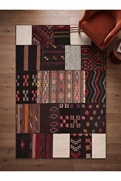 Ayduran Halı Miras Patchwork Etnik Desen Otantik Yolluk Pamuk Taban Vintage D...
