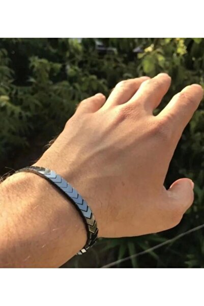Luba Hematite Stone Sergeant Pattern Men's Bracelet + Black Gift Box