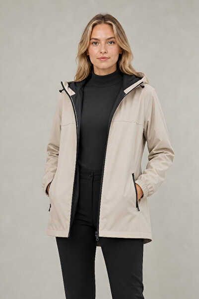 Montland Women's Stone Removable Hooded Water and Wind Resistant Zippered Rai...