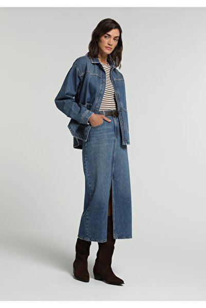 Colin's Slim Fit Düz Fermuarlı Kadın Mid İndigo Denim Etek