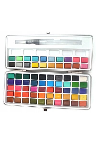 NO BRAND Culori acuarelă 70 godete (20 metalice + 50 mate) cutie metalică + p...