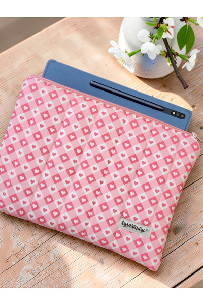 Ayza Stüdyo Kalp Pötikare Pembe iPad Tablet Çantası, 10-12 inç Uyumlu