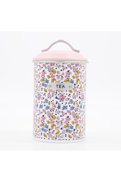 MyBalliStore Çiçek Desenli "TEA" Yazılı Metal Çay Kutusu / Saklama Kabı 19x10cm