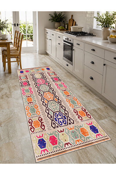 Soyut Desen Dekoratif Halı Kaymaz Taban Leke Tutmaz Yıkanabilir Kilim