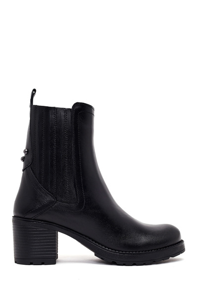 Derimod Women's Black Zippered Thick Heeled Leather Boots Wf190065Dv
