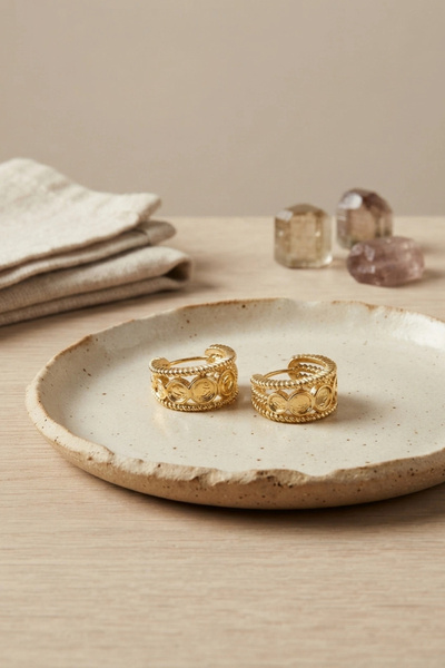 shopwave 316L Steel Gold Color Coin Figured Earrings with Engraved Edges