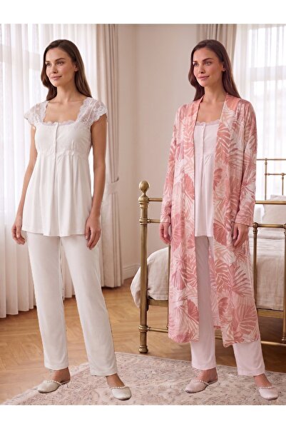 by İGP Patterned Robe and Maternity Nursing Pajama Set with Nursing Features ...