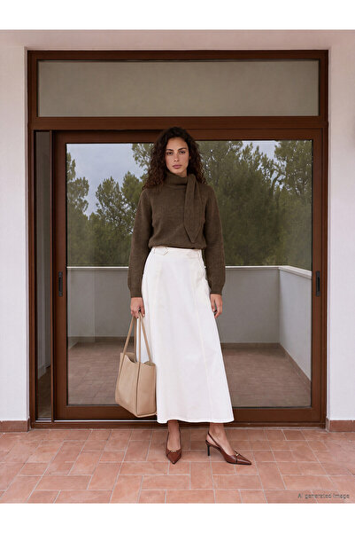 LC Waikiki تنورة نسائية متوسطة الطول من ALITA CITY Farkıyla LCW Modest Ekru G...