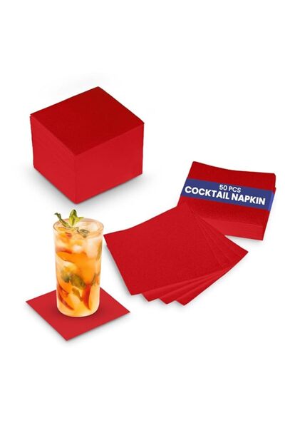 Generic Brand Red Cocktail Napkins-Disposable 2 Ply Beverage/Bar Napkins-Line...