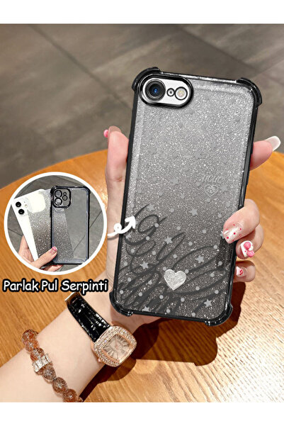 ucuc iPhone 7/8/SE 2020 2022 Uyumlu Şeffaf Dört Köşe Silikon Kaplama Parlak K...