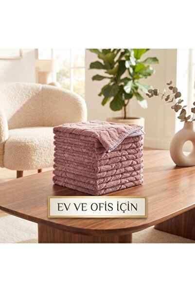 jantistore Premium Soft Gül Kurusu Mor Yaprak Desenli Peluş Mikrofiber Bez (3...