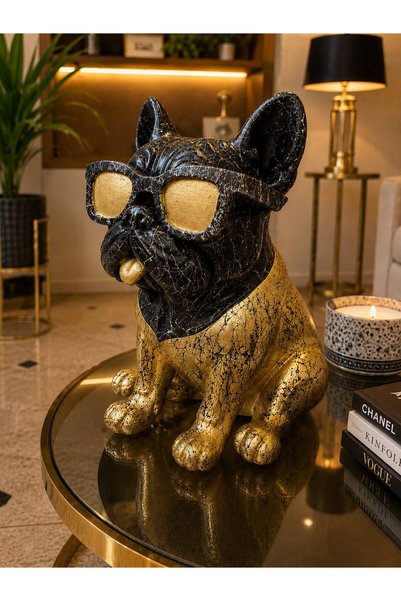 ersu store Siyah & Gold Fransız Bulldog Dekoratif Biblo Hediyelik Ev Ofis Dekor