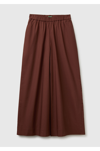 United Colors of Benetton Women's Dark Brown 100% Cotton Wide-Leg Trousers wi...