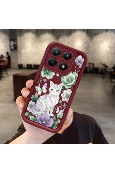 Hontinga Mi 15t Compatible Case Camera Protective Case with Cat Design Burgun...