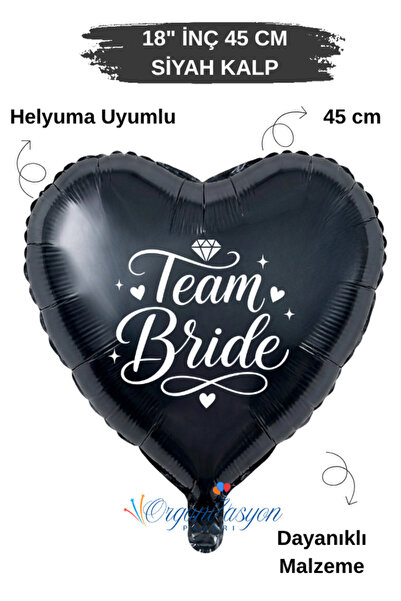 Organizasyon Pazarı 18 Inch Black Heart Foil Balloon |   Bride Team Printed |...