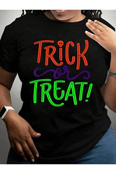 25W تي شيرت Trick Or Treat Lazy Costume Cool Halloween باللون الأسود برسومات ...