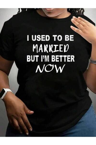 NOURAM تي شيرت I Used To Be Married But I'm Better Now أسود اللون برسومات جرا...