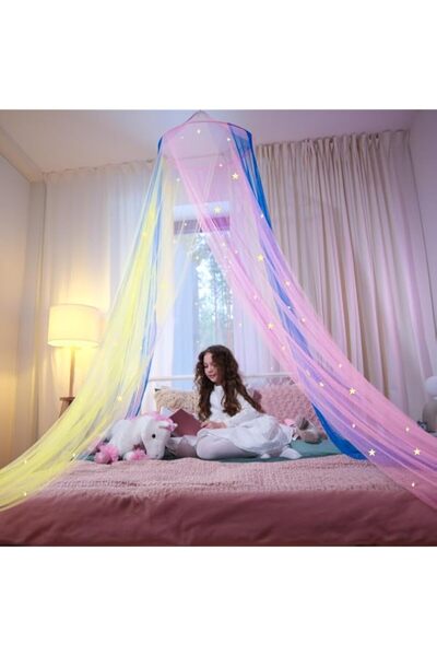 Generic Brand Girls Princess Bed Canopy with Glowing Star Design, Soft Bed Cu...
