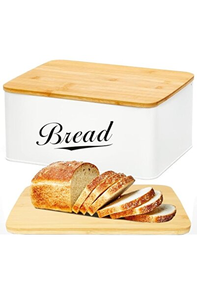 Generic RoyalHouse Modern Metal Bread Box with Bamboo Cutting Board Lid, Brea...