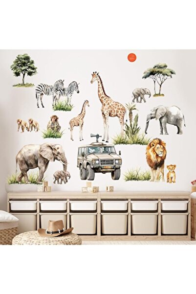 Generic Brand SHUCHING Safari Animal Wall Decal Peel and Stick, Giraffe, Lion...