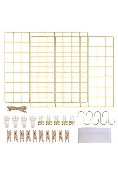 Generic Brand Decorative Wall Grid Gold - Metal Photo Grid - Pin Board Grid P...