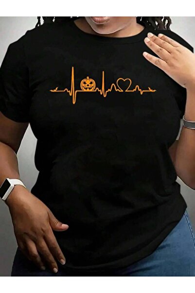 9JY Pumpkin Heartbeat Halloween Black Graphic T Shirts Tee