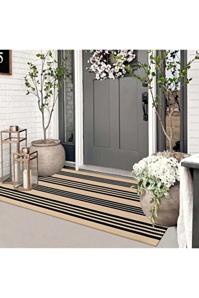 Generic Striped Front Door Mat, 24"x51" Cotton Hand Woven Washable Rug Runner...