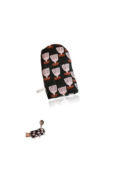 Generic Cotton Heat-Resistant Kitchen Oven BBQ Gloves with Black Floral Desig...