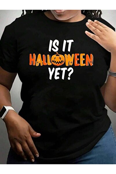 kai22 تي شيرت بطباعة جرافيكية سوداء بتصميم Is It Yet Pumpkin Fun Halloween