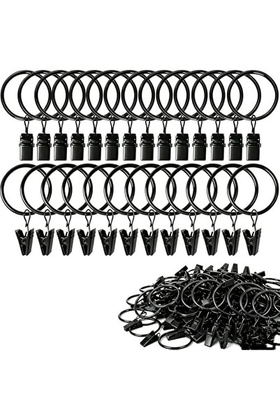 Generic JICUICUI 40PCS Metal Curtain Rings with Clips, 1.26 Inch Vintage Blac...