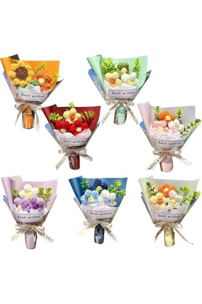 Generic 7Pcs Mini Crochet Flowers Bouquet Handmade Small Crochet Flower Bouqu...