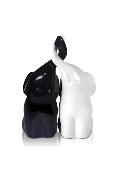 Generic Ceramic Elephant Statue Decor, 6" Handmade Black & White Elephant Fig...