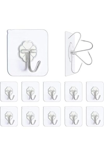 Generic Adhesive Hooks, 12 Pack 13.2LB(Max) Sticky Hooks, Transparent Waterpr...