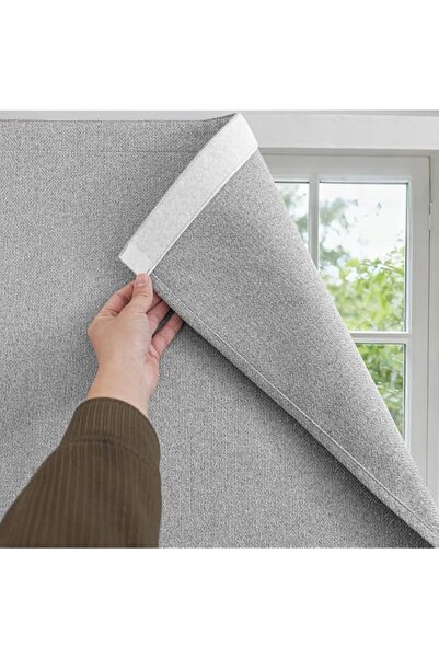 Generic Brand Self Adhesive Blackout Curtains, Grey Linen 35"x36" No Drill Wi...