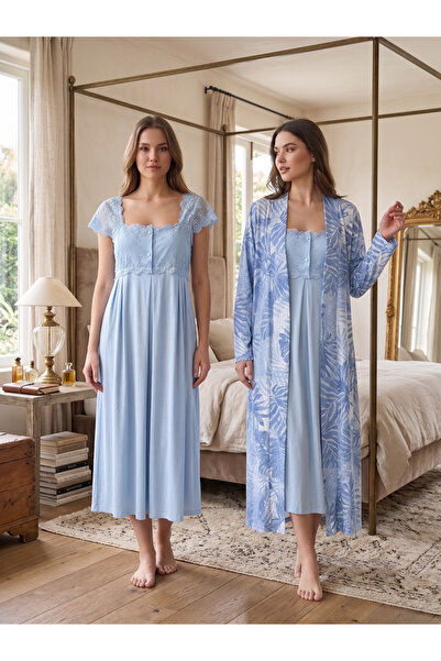 by İGP Maternity Cotton Patterned Dressing Gown Nightgown Set Effortt