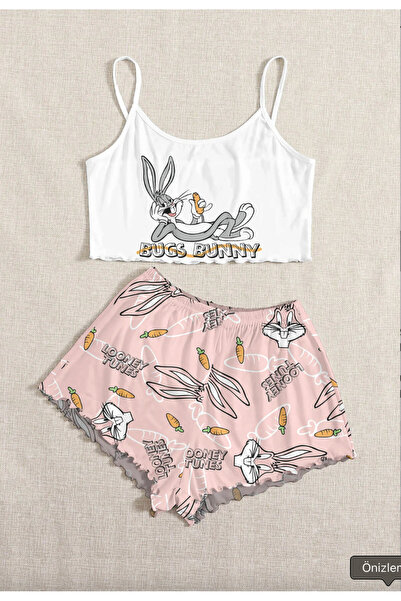Cauwins طقم بيجامة شورت بأشرطة TBugsBunny-LooneyTines Basic Single Jersey