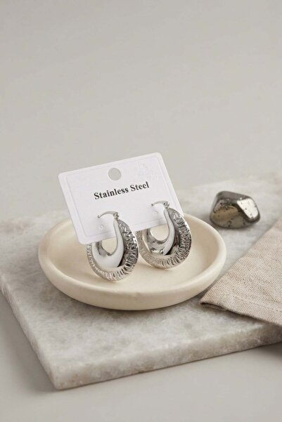 Inure Jewelry 316L Steel Silver Color Embossed Pattern Hoop Earrings