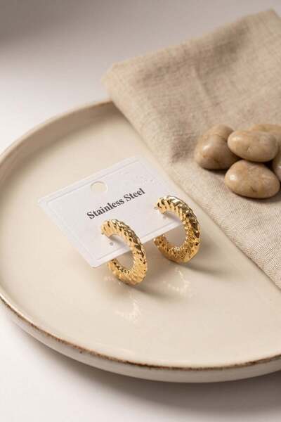 Inure Jewelry 316L Steel Gold Color Half Hoop Model Earrings