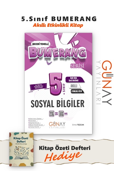 Günay Yayınları 5. Sınıf Bumerang Etkinlikli Sosyal Bilgiler Akıllı Kitap - K...