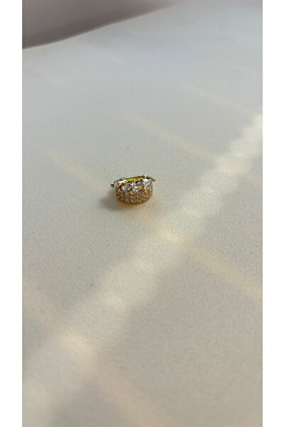 Reverie Atelier Kadın Tekli 14K Altın Kaplama Pirinç Pudra Zirkon Taşlı Gold ...