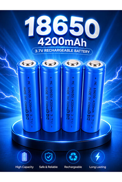 Generic Brand بطاريات 18650 ليثيوم ايون 3.7 فولت 4 قطع قابلة لشحن 4200mah