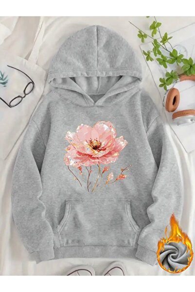FUFLUNS Pink Flower Printed Oversize Unisex Women'S/Men's Hooded Sweatshirt