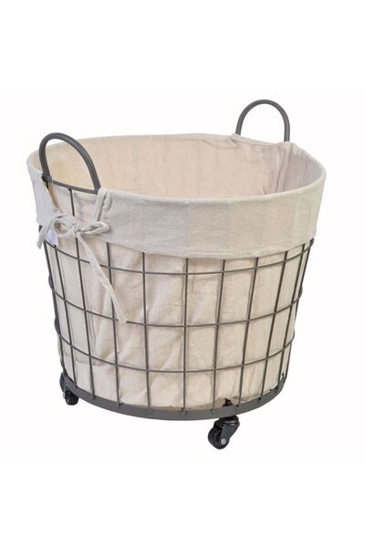 OEM Cos Metalic cu Stofa Ecru & Roti Ø40x30cm